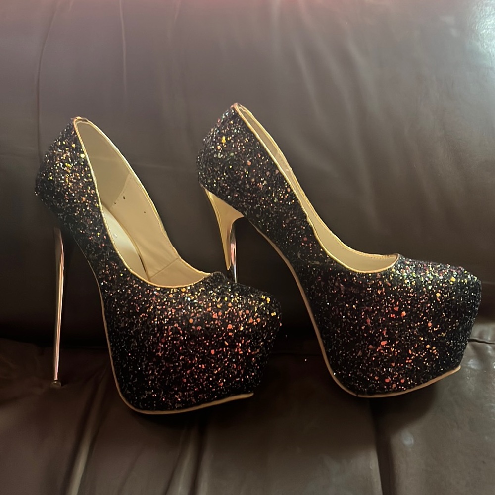 Black glitter high heels